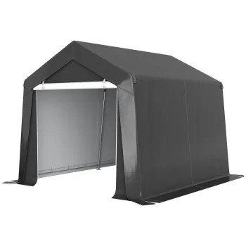 Outsunny Carport cort de garaj 3x3 m cort garaj impermeabil cu usa rulabila fereastra de ventilatie margini prelungite Gri inchis | Aosom Romania imagine