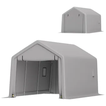 Outsunny Carport cort garaj 3 x 5,2 m, abriu masina exterior carport pentru masina cu usa ruleta detasabila gri | Aosom Romania imagine