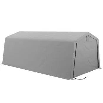 Outsunny Carport rezistent 3,3 x 6,2 m, Cort tip garaj portabil cu copertina cu 2 ferestre de ventilatie si usa mare, pentru masina, camion, barca, motocicleta, bicicleta, unelte de gradinarit imagine