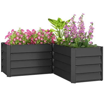 Outsunny Carre potager de jardin jardiniere d'angle en L fara fund - 115 x 115 x 44 cm otel galvanizat gri inchis | Aosom Romania imagine