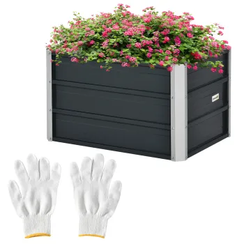 Outsunny Carre potager pat de gradina inaltat din otel galvanizat fund deschis design extra adanc 66 x 47 x 40 cm gri inchis | Aosom Romania imagine