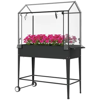 Outsunny Carre potager sur pieds cu bache en PVC jardiniere surelevee cu roti gaura de drenaj 100 x 45 x 152 cm negru | Aosom Romania imagine