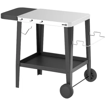 Outsunny Carucior de bucatarie cu roti carucior de servire cu carlige, suport pentru role de hartie si prosoape, otel inoxidabil, 115 x 67,5 x 80,5 cm Negru | Aosom Romania imagine