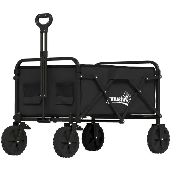 Outsunny Carucior pentru gradina pliabil cu roti blocabile maner reglabil suport pentru pahare incarcare 80 kg pentru camping 85x50x99 cm Negru | Aosom Romania imagine