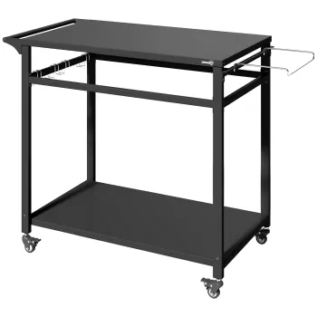 Outsunny Carucior pentru gratar, 2 rafturi, suport pentru pizza, suport pentru saci si carlige, Negru. | Aosom Romania imagine