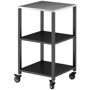 Outsunny Carucior pentru gratar 3-etaje masa pentru gratar cu suprafata din otel inoxidabil, roti, carucior mobil de servire 50 x 50 x 90 cm Negru | Aosom Romania imagine