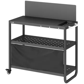 Outsunny Carut pentru gratar Servanta de gradina mobila cu paravant 3 niveluri husa Oxford 100x46x110cm Negru | Aosom Romania imagine