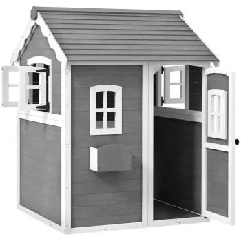 Outsunny Casa de joaca din lemn pentru copii, cu usi si ferestre imagine