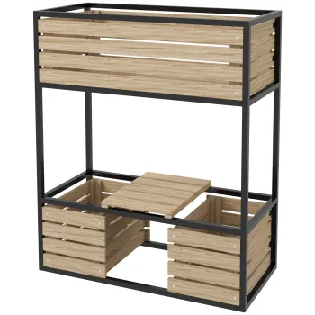 Outsunny Caseta de plantare, scara pentru flori, jardiniera inalta, rezistenta la intemperii, 3 ghivece, 83 cm x 39 cm x 100 cm, natur + negru | Aosom Romania imagine