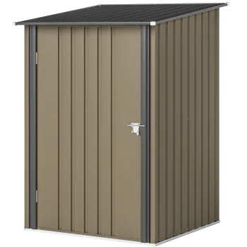 Outsunny Casuta de Gradina 0.92m2 din Otel Galvanizat, Casuta pentru Unelte cu Usa Blocabila si Acoperis Inclinat, 100x104x160 cm, Maro si Gri Inchis | Aosom Romania imagine