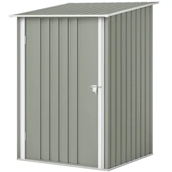 Outsunny Casuta de Gradina 0.92m2 din Otel Galvanizat, Depozit pentru Unelte cu Usa Batanta si Sistem de Blocare, Acoperis Inclinat, 100x104x160 cm, Gri Deschis | Aosom Romania imagine