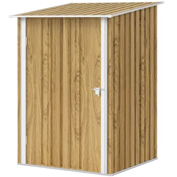 Outsunny Casuta de Gradina 0.92m2 din Otel Galvanizat, Depozit pentru Unelte cu Usa Blocabila, Acoperis Inclinat, 100x104x160 cm, Maro Deschis cu Aspect de Lemn | Aosom Romania imagine