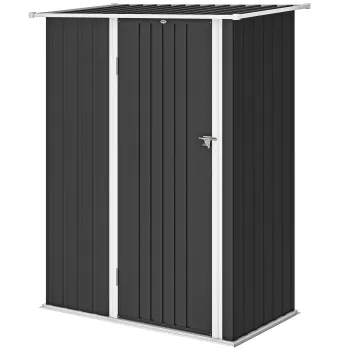 Outsunny Casuta de Gradina 1.07m2 din Otel Zincat, Adapost pentru Unelte cu Usa Blocabila, Acoperis Inclinat, 142x86x189 cm, Gri Inchis | Aosom Romania imagine