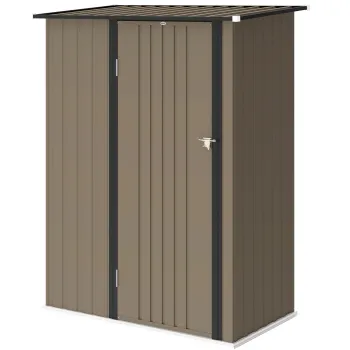 Outsunny Casuta de Gradina 1.07m2 din Otel Zincat, Depozit pentru Unelte cu Usa Blocabila, Acoperis Inclinat, 142x86x189 cm, Maro | Aosom Romania imagine