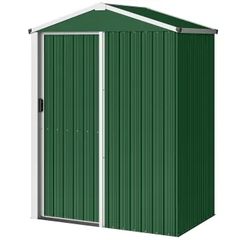Outsunny Casuta de Gradina 1.1m2 din Otel Galvanizat, Casuta de Depozitare cu Usa Glisanta Blocabila, Acoperis Inclinat, Manusi, Casuta de Unelte, 136x87x179 cm, Verde | Aosom Romania imagine