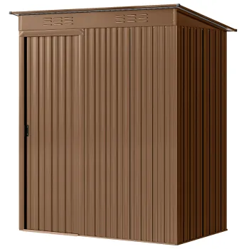 Outsunny Casuta de Gradina 1.37m2 din Metal, Montaj Usor, Casuta pentru Unelte de Gradina cu Orificii de Aerisire, Usa Glisanta, Acoperis Inclinat si Manusi, 159x106x181 cm, Maro | Aosom Romania imagine