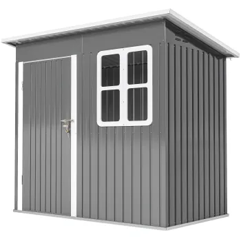 Outsunny Casuta de Gradina 2,55m2 din Otel Zincat cu Kit de Fundatie, Usa Blocabila, Acoperis Inclinat, Gri | Aosom Romania imagine