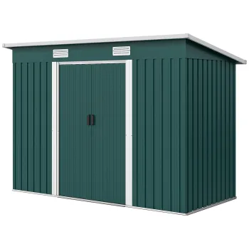 Outsunny Casuta de Gradina 3,18m2 din Otel Zincat cu 2 Guri de Aerisire, Depozit pentru Unelte cu Usi Duble Culisante, Acoperis Inclinat, 272x134x182 cm, Verde Intunecat | Aosom Romania imagine