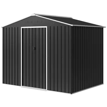 Outsunny Casuta de Gradina 3.6m2 din Otel Zincat cu Grile de Ventilatie, Casuta de Gradina cu Usi Glisante Duble Blocabile, Acoperis Inclinat, Casuta pentru Unelte cu Manusi, Gri Inchis | Aosom Romania imagine