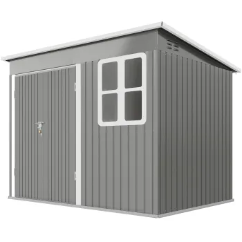 Outsunny Casuta de gradina 4,13 m2 din otel galvanizat cu kit de fundatie, acoperis inclinat, usa dubla cu incuietoare, orificii de aerisire, fereastra, gri | Aosom Romania imagine