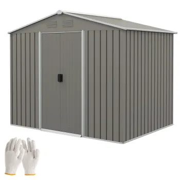 Outsunny Casuta de Gradina, Magazie de Exterior pentru Unelte cu 2 Usi Culisante si 4 Prize de Aerisire, 236x174x190 cm, Gri | Aosom Romania imagine
