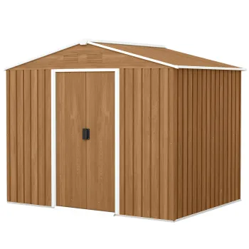 Outsunny Casuta de Gradina, Magazie de Exterior pentru Unelte cu 2 Usi Culisante si 4 Prize de Aerisire, 236x174x190 cm, Gri | Aosom Romania imagine