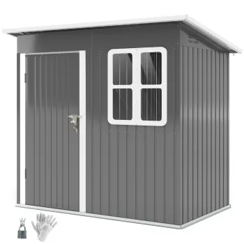 Outsunny Casuta de Gradina pentru Unelte cu Usa Batanta si Acoperis Inclinat, 221x133x190 cm, Gri Inchis | Aosom Romania imagine