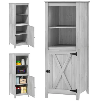 Outsunny Casuta de unelte cu usa de grajd, rafturi reglabile, design subtire, lemn de brad, Gri deschis | Aosom Romania imagine