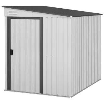 Outsunny Casuta din Otel pentru Gradina cu Baza, Magazie cu Usa Glisanta, 154x206.5x160/181 cm, Alb | Aosom Romania imagine