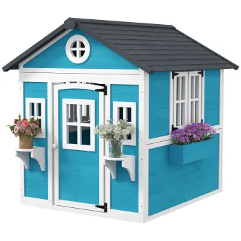 Outsunny Casuta pentru copii exterioara casa de joaca exterioara pentru copii cu usa ferestre si jardiniere 114 x 126,4 x 135 cm albastru | Aosom Romania imagine