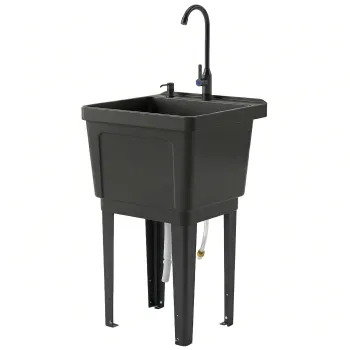 Outsunny Chiuveta portabila de camping cu dozator de sapun, robinet, furtunuri de admisie si evacuare, Negru | Aosom Romania imagine