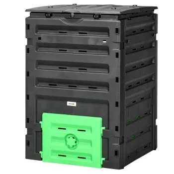 Outsunny Compostor de gradina 450 L, recipient pentru compost, 80 de aerisiri si 2 usi glisante, 69 x 71 x 103 cm, negru | Aosom Romania imagine
