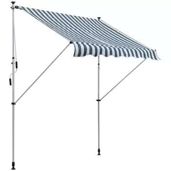 Outsunny Copertina pentru soare pentru exterior tip rulou cu manivela, cadru telescopic si unghi reglabil, alb si verde, 200x150cm imagine