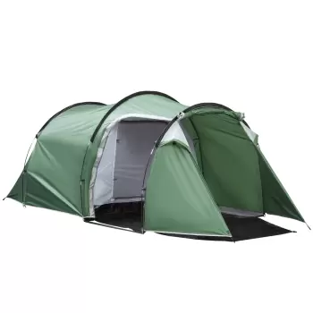 Outsunny Cort Camping 4 Persoane cu Vestibul Amplu , Panza Impermeabil Usi cu fermoar 426x206x154cm Verde Inchis imagine
