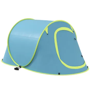 Outsunny Cort Camping Impermeabil, Cort Pop-Up cu Accesorii si Geanta de Transport, 245x148x105 cm, Albastru imagine