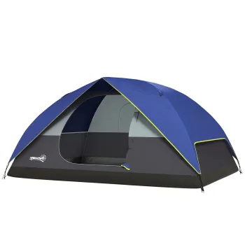 Outsunny Cort de camping 2-4 persoane, cort dome familial impermeabil, cu fereastra, 2 buzunare, sac de transport, albastru inchis | Aosom Romania imagine