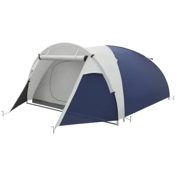 Outsunny Cort de camping 3/4 persoane in forma de dom usor ventilat cu usi cu fermoar 320 x 240 x 130 cm bleu fonce gri deschis | Aosom Romania imagine