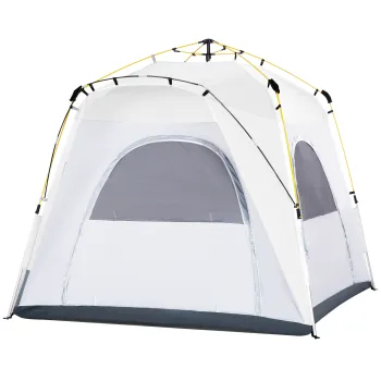 Outsunny Cort de camping, cort pop up in forma de dom pentru 4 persoane, cu 4 usi 4 ferestre geanta de transport inclusa pentru camping trekking alb gri | Aosom Romania imagine