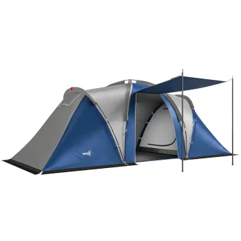 Outsunny Cort de Camping cu Dublu Strat Tip Tunel Familial 4-5 Persoane 2 Camere si Living pentru 12 Persoane Albastru | Aosom Romania imagine