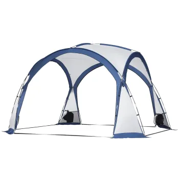 Outsunny Cort de camping dome pentru familie pentru 6-8 persoane cu 4 usi din plasa cu fermoar, material Oxford detasabil, carlig pentru lampa, sac de transport dim. 350L x 350l x 230H cm - alb si albastru | Aosom Romania imagine