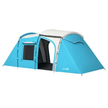 Outsunny Cort de camping familial 3-4 persoane 2 camere 4 usi si 4 ferestre, sac de transport, dim. 460L x 220l x 175H cm | Aosom Romania imagine