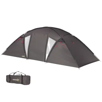 Outsunny Cort de camping familial pentru 4-6 persoane, cort tunel impermeabil 3000 mm cu 2 usi, sac de transport, negru | Aosom Romania imagine