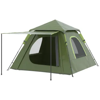 Outsunny Cort de Camping pentru 2-3 persoane cu Veranda, Ferestre si Usa cu Fermoar, 210x210x150 cm, Verde | Aosom Romania imagine