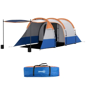 Outsunny Cort de Camping pentru 2-3 Persoane Impermeabil cu 2 Zone si 3 Intrari, 420x200x150 cm, Portocaliu | Aosom Romania imagine