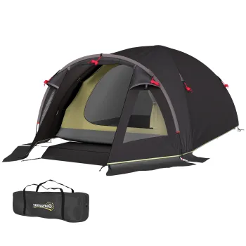 Outsunny Cort de Camping pentru 2-4 Persoane cu 2 Camere, Usa, Ferestre si Geanta, 330x190x120 cm, Negru | Aosom Romania imagine