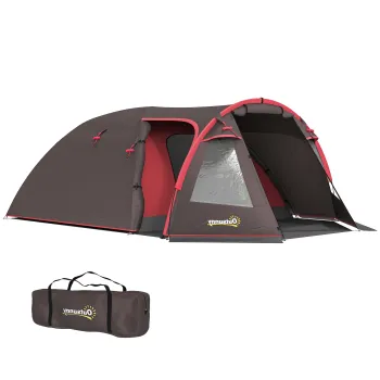 Outsunny Cort de Camping pentru 2-4 Persoane cu 2 Camere, Usi Duble si Geanta de Transport, 360x250x130 cm, Gri | Aosom Romania imagine