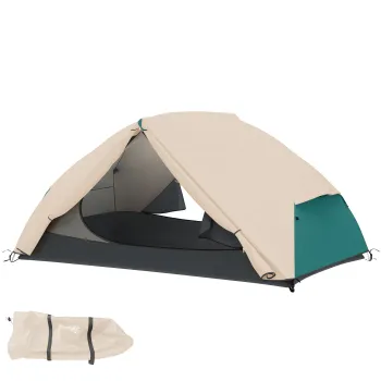 Outsunny Cort de Camping pentru 2 Persoane cu 2 Usi, 2 Ferestre cu Plasa si Geanta de Transport, 280x225x110 cm, Bej | Aosom Romania imagine