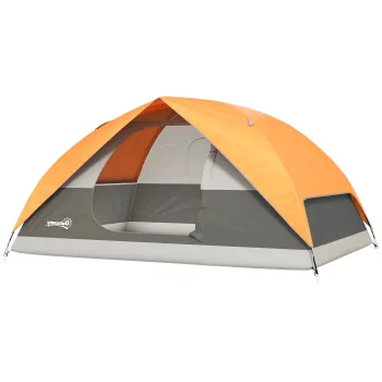 Outsunny Cort de Camping pentru 3 Persoane cu Port de Incarcare, Buzunare si Geanta, 205x275x135 cm, Portocaliu | Aosom Romania imagine