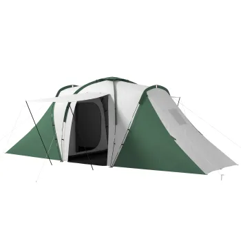Outsunny Cort de Camping pentru 4-6 Persoane cu 2 Camere, 2 Usi si Geanta de Transport, 555x225x190 cm, Verde | Aosom Romania imagine