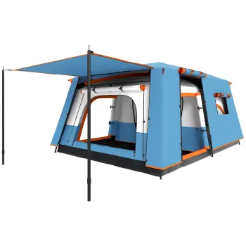 Outsunny Cort de Camping pentru 4-6 Persoane cu 2 Camere, Veranda si Geanta de Transport, 430x305x195 cm, Albastru | Aosom Romania imagine